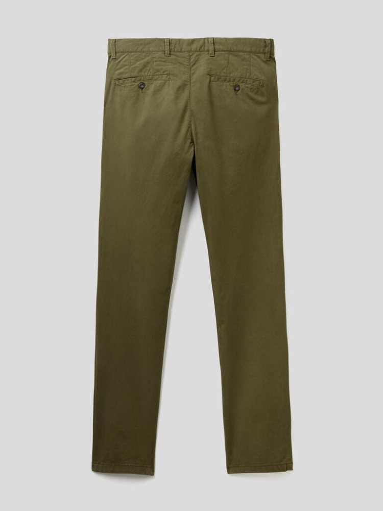 Military Green Men's Benetton Slim Fit Chinos | AU102944