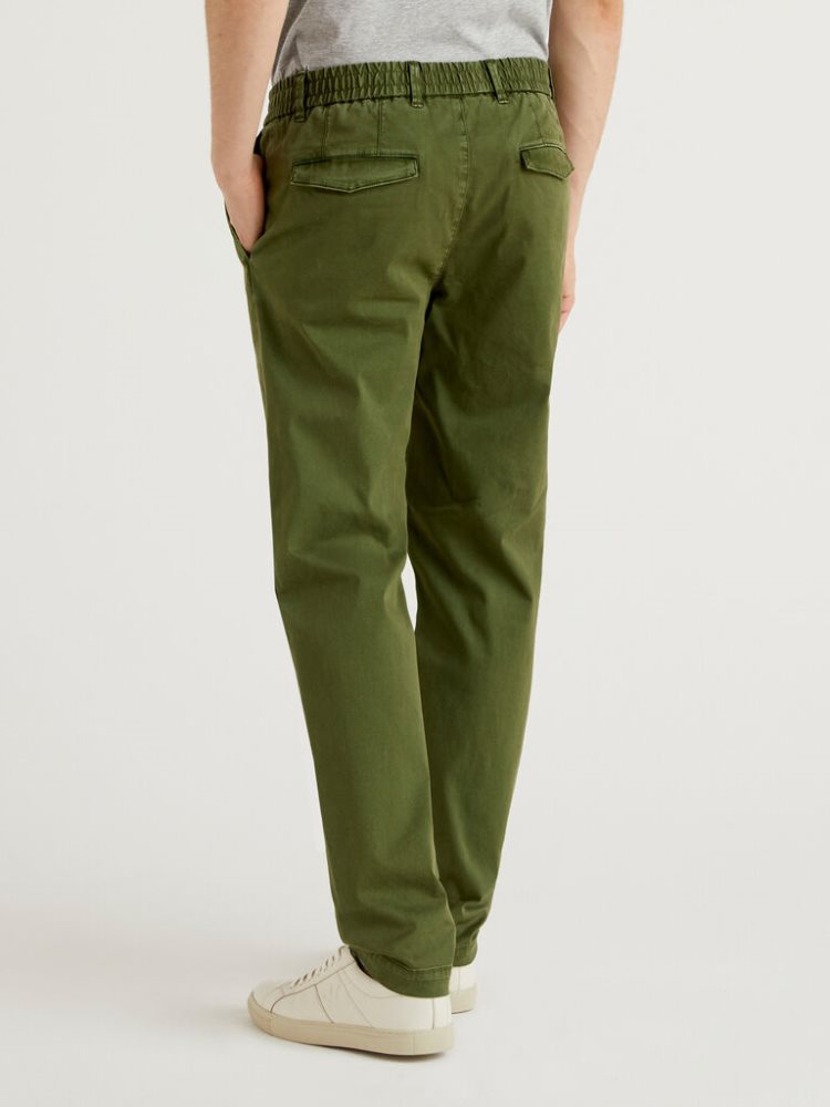 Military Green Men's Benetton Stretch Carrot Fit Chinos | AU563539