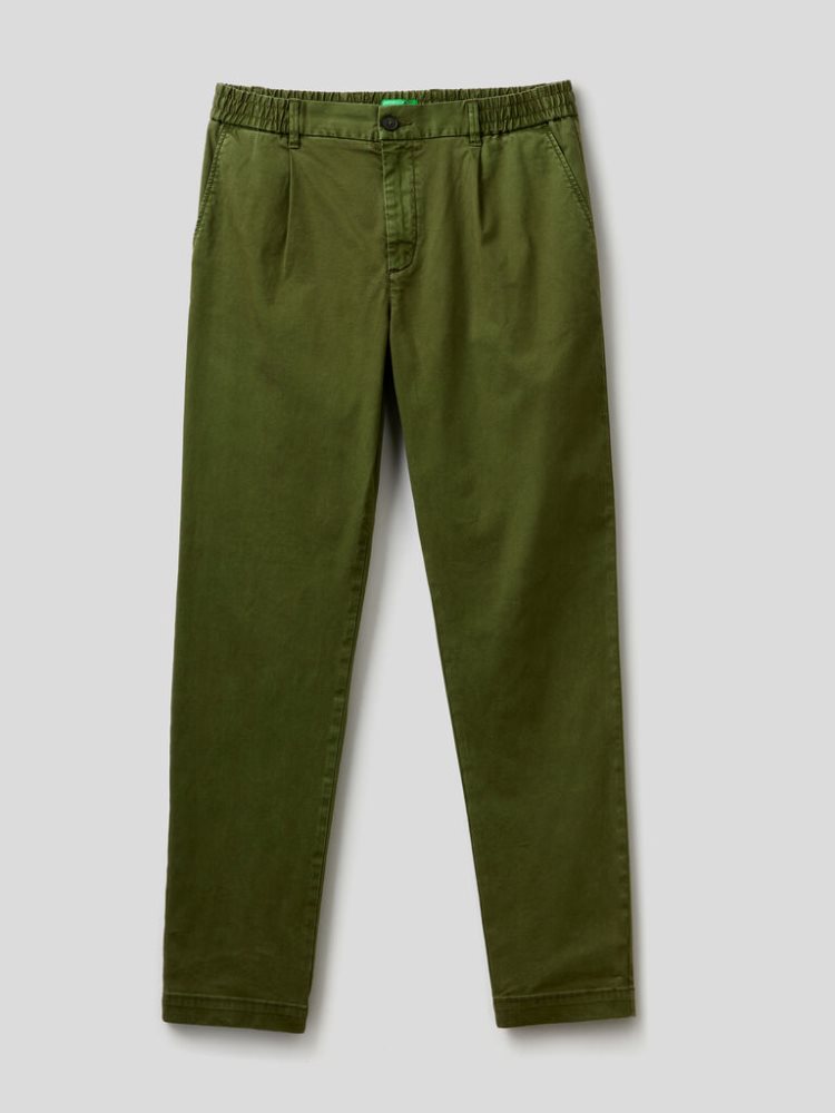 Military Green Men's Benetton Stretch Carrot Fit Chinos | AU563539