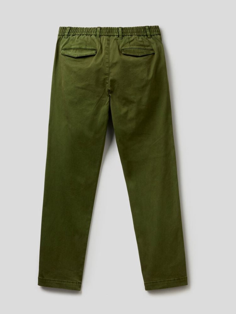 Military Green Men's Benetton Stretch Carrot Fit Chinos | AU563539