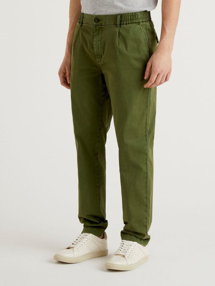 Military Green Men\'s Benetton Stretch Carrot Fit Chinos | AU563539