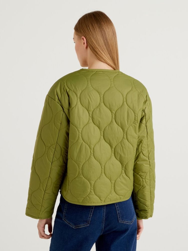 Military Green Women's Benetton Short Quilted Light Jackets | AU264822