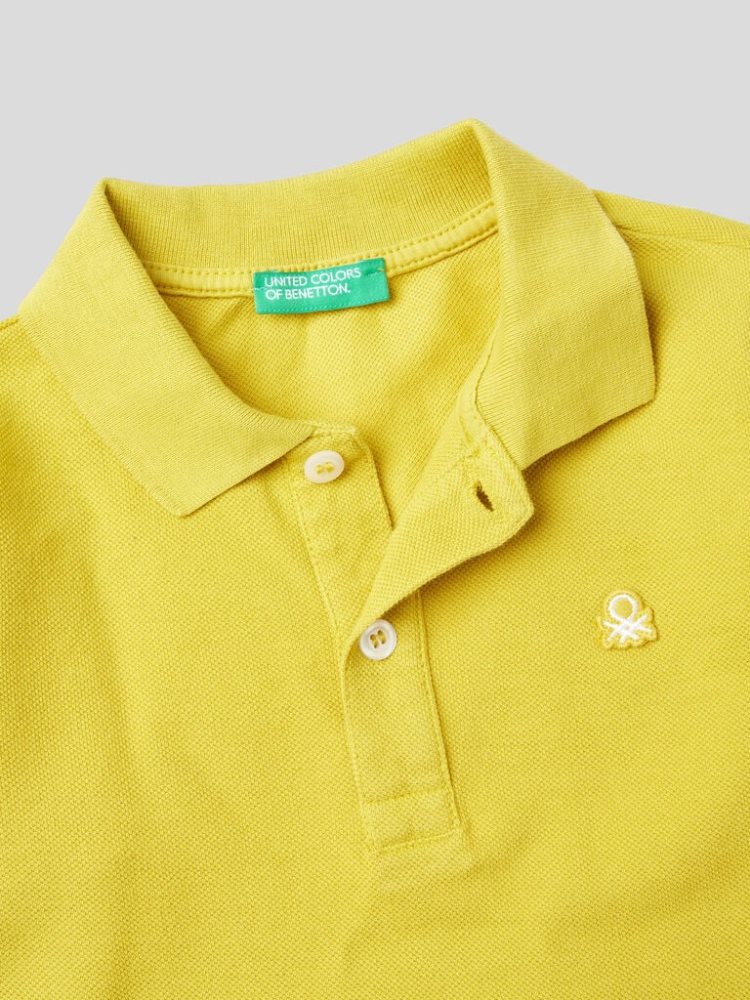 Mustard Kids' Benetton Organic Cotton Long Sleeve Polo Shirts | AU963743