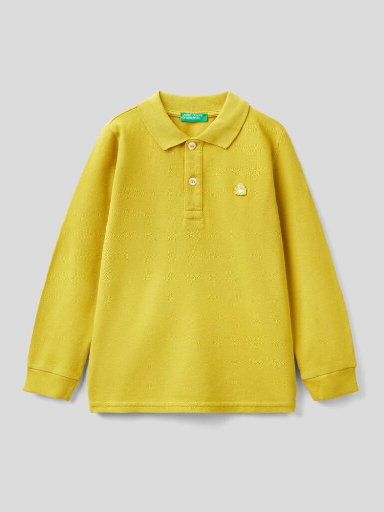 Mustard Kids\' Benetton Organic Cotton Long Sleeve Polo Shirts | AU963743