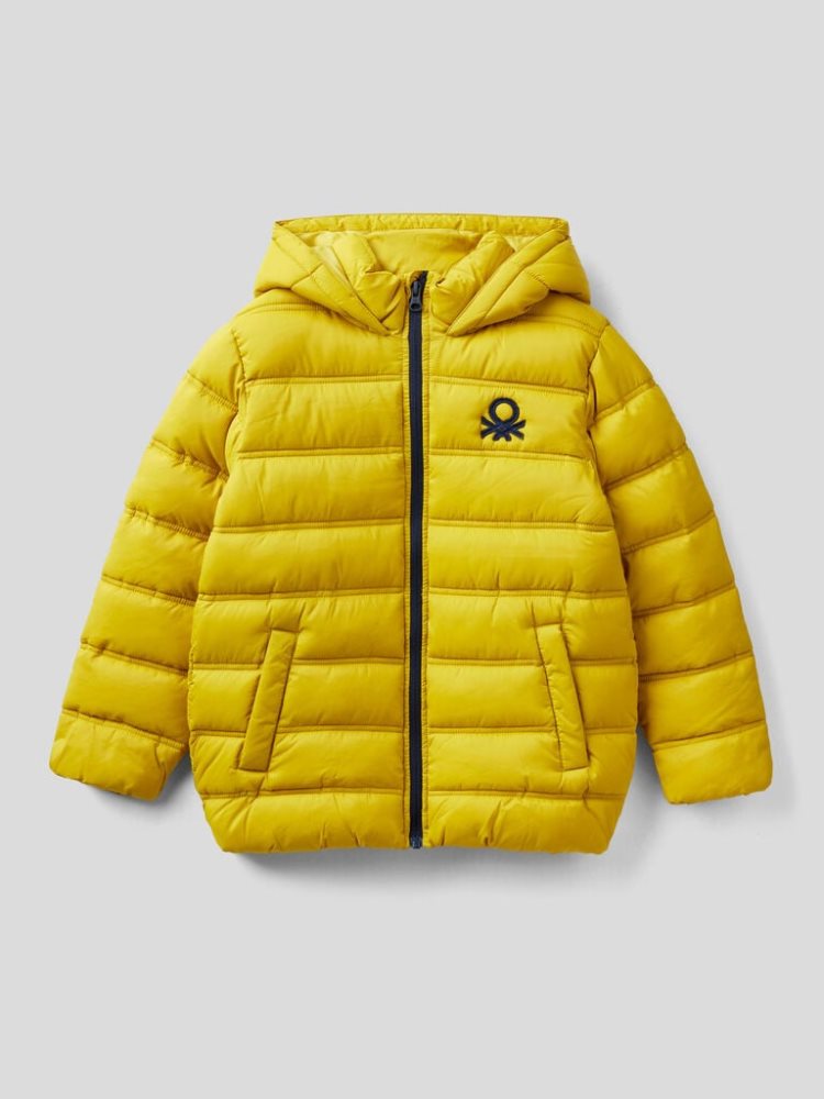 Mustard Kids\' Benetton Puffer Hood And Logo Padded Jackets | AU040032