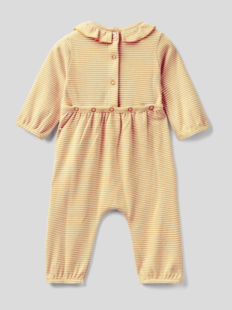 Mustard Kids' Benetton Striped Onesie Rouches Organic Cotton Outfit | AU864806