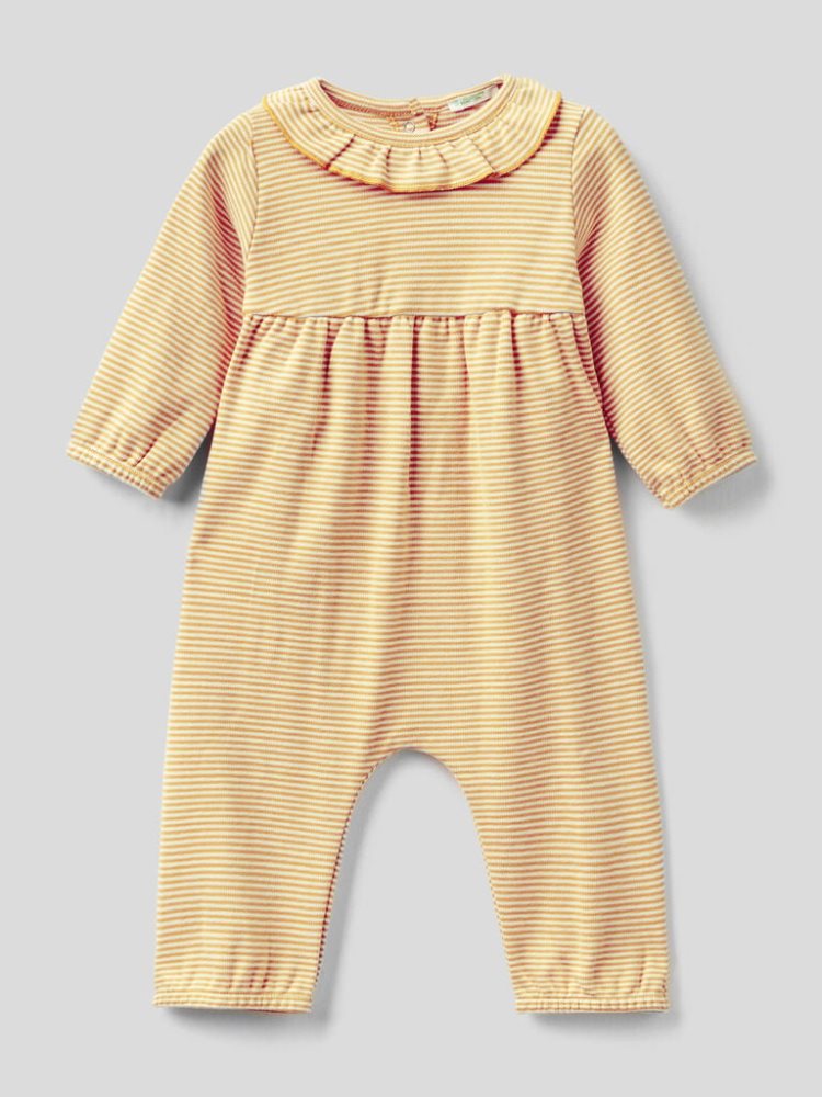 Mustard Kids\' Benetton Striped Onesie Rouches Organic Cotton Outfit | AU864806