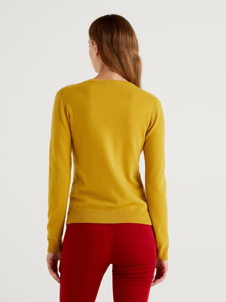 Mustard Women's Benetton Crew Neck Merino Wool Sweaters | AU715350