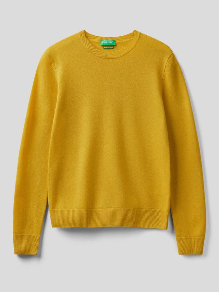 Mustard Women's Benetton Crew Neck Merino Wool Sweaters | AU715350