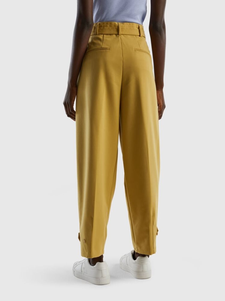 Mustard Women's Benetton High-waisted Belt Trousers | AU830182