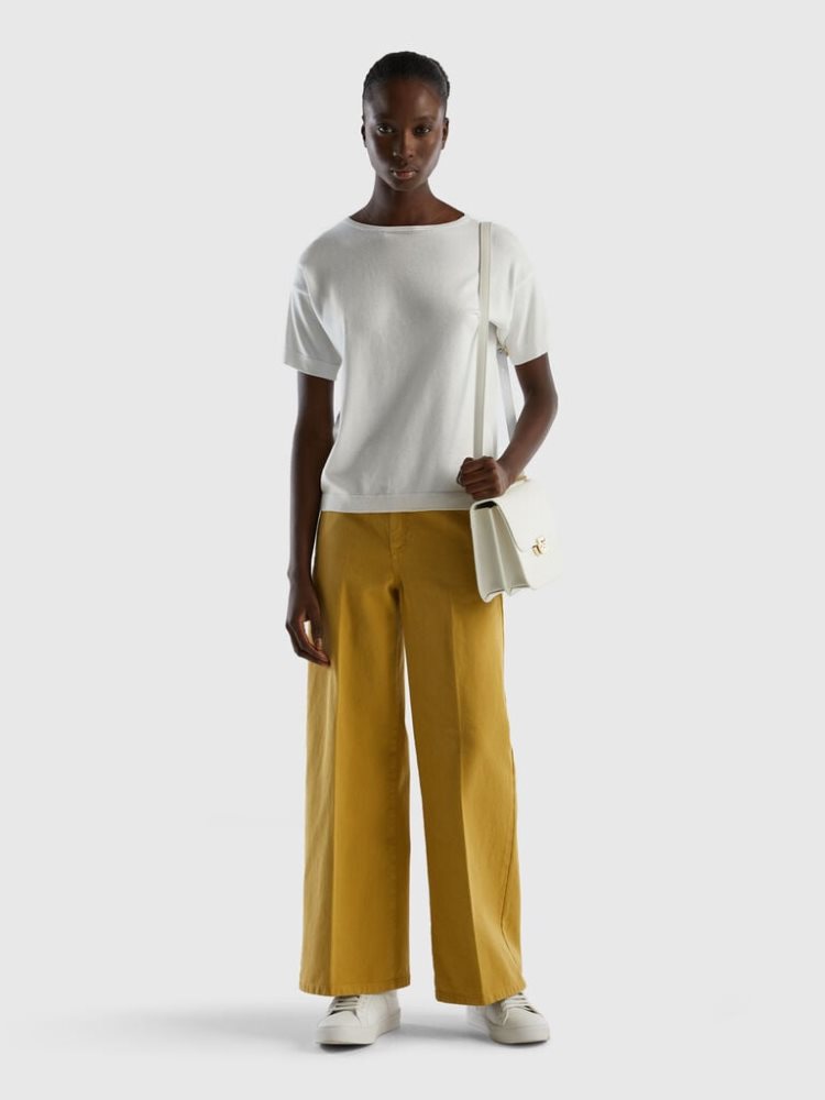 Mustard Women's Benetton High-waisted Wide Leg Trousers | AU125867