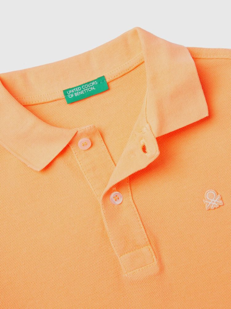 Neon Orange Kids' Benetton Organic Cotton Short Sleeve Polos | AU209086