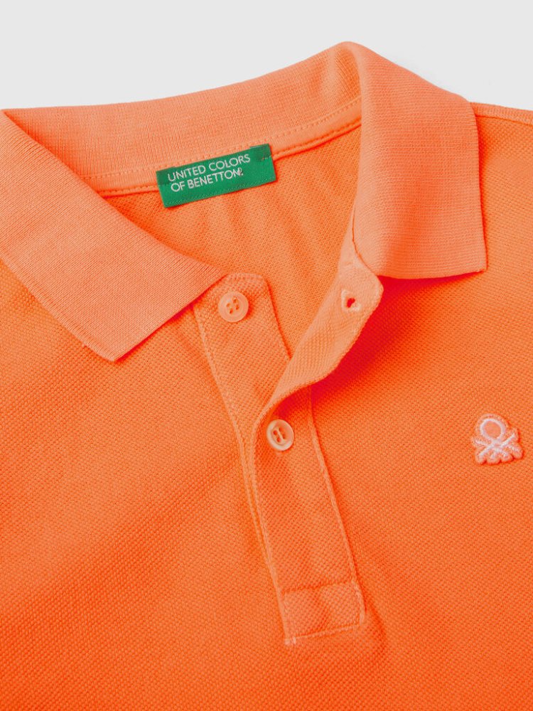 Neon Orange Kids' Benetton Organic Cotton Short Sleeve Polos | AU728274