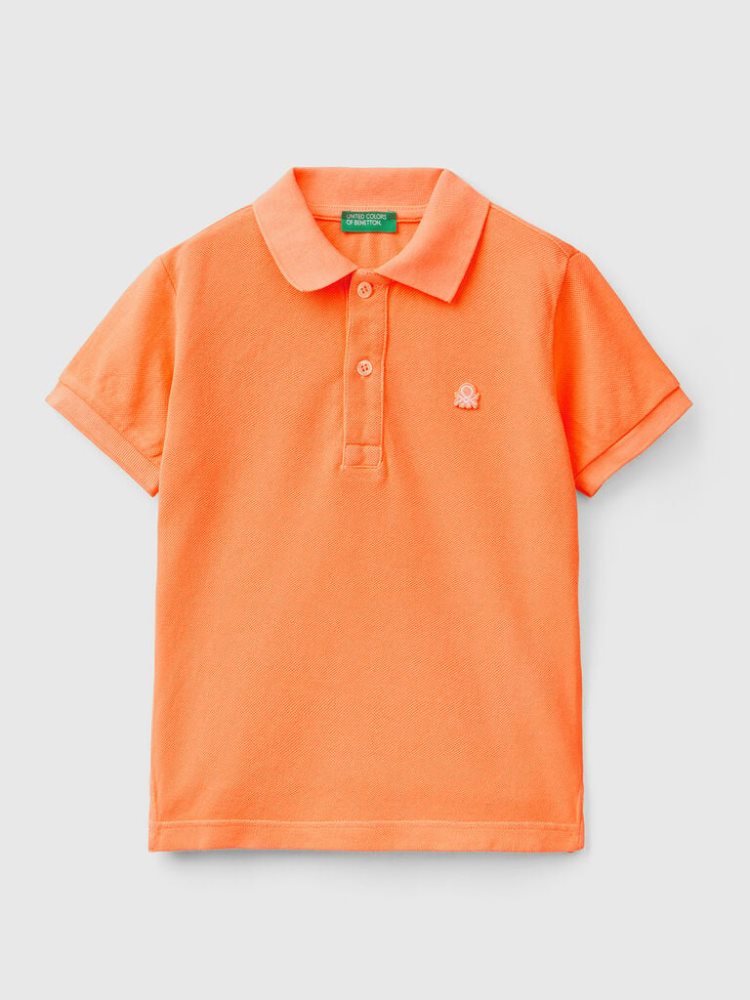 Neon Orange Kids\' Benetton Organic Cotton Short Sleeve Polos | AU728274