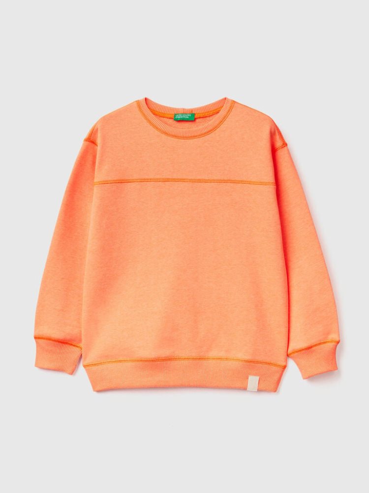 Neon Orange Kids\' Benetton Pullover Recycled Fabric Sweatshirt | AU889863