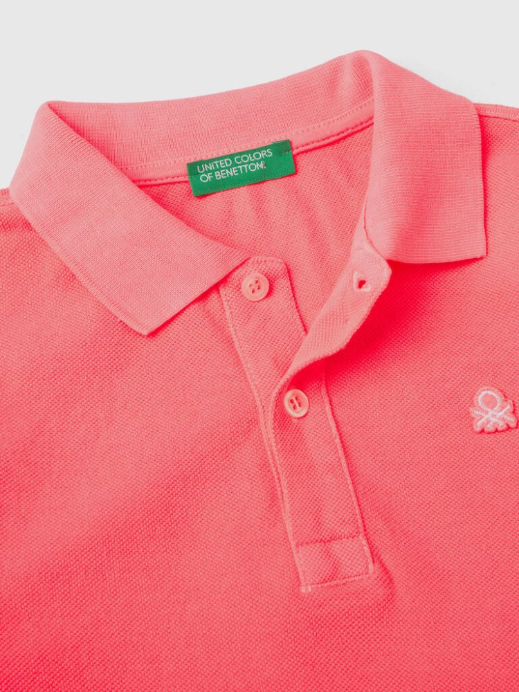 Neon Pink Kids' Benetton Organic Cotton Short Sleeve Polos | AU726847