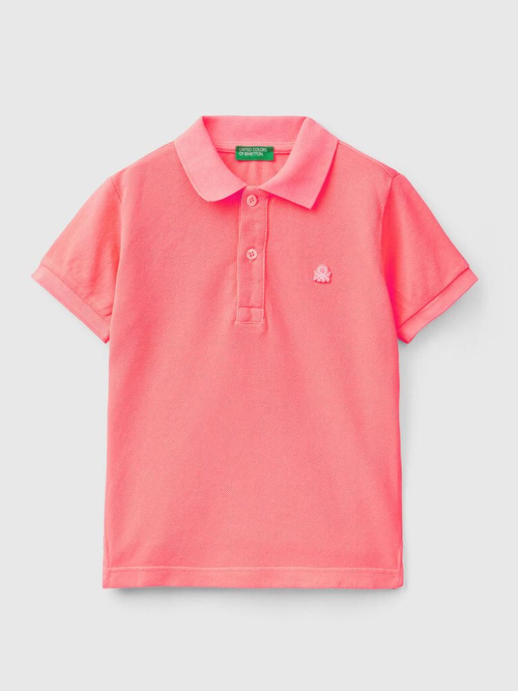 Neon Pink Kids\' Benetton Organic Cotton Short Sleeve Polos | AU726847