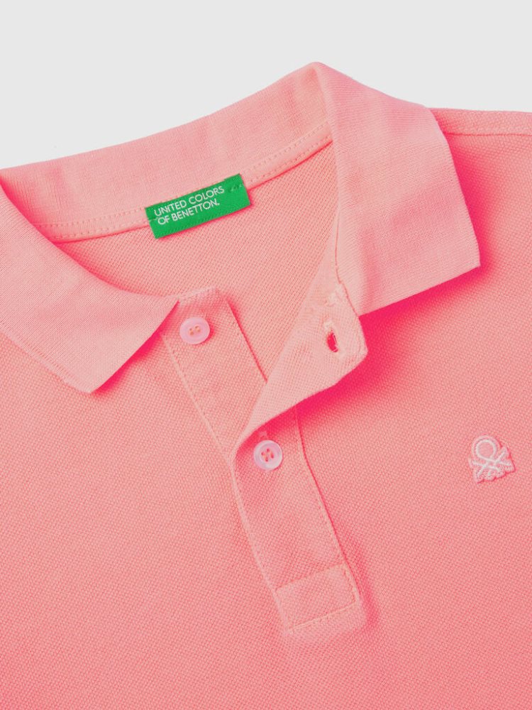 Neon Pink Kids' Benetton Organic Cotton Short Sleeve Polos | AU888142