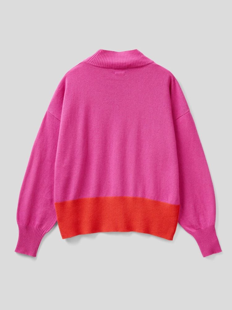 Neon Pink Women's Benetton Cashmere Blend Turtleneck High Neck Sweaters | AU394443