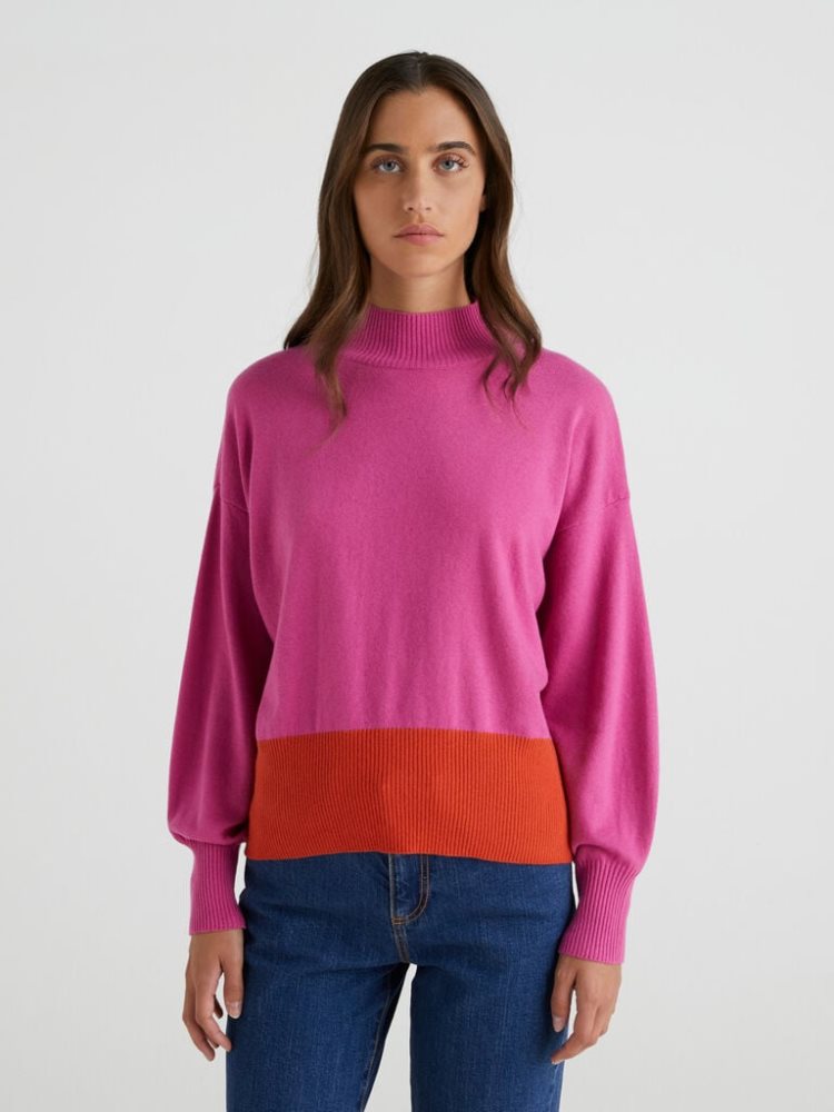 Neon Pink Women\'s Benetton Cashmere Blend Turtleneck High Neck Sweaters | AU394443