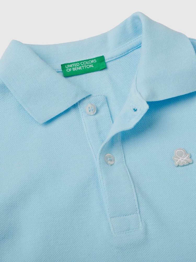 Neon Sky Blue Kids' Benetton Organic Cotton Short Sleeve Polos | AU968195