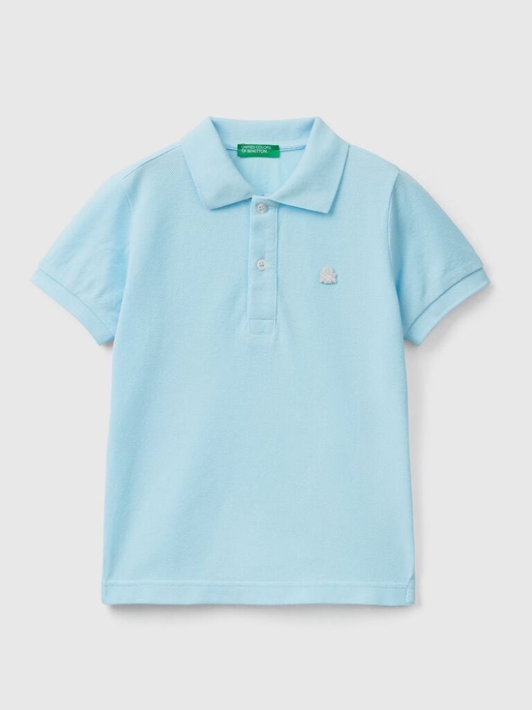 Neon Sky Blue Kids\' Benetton Organic Cotton Short Sleeve Polos | AU968195