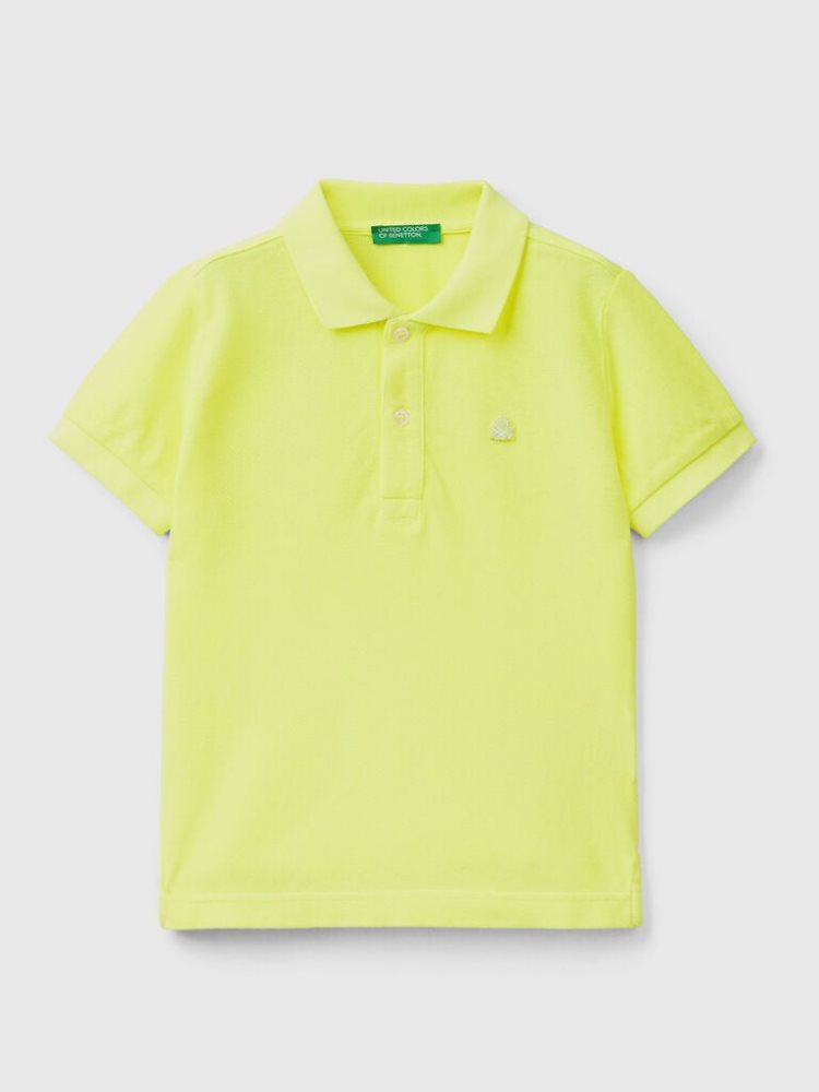 Neon Yellow Kids\' Benetton Organic Cotton Short Sleeve Polos | AU333806