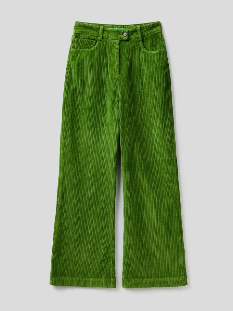 Olive Green Women's Benetton High-waisted Velvet Trousers | AU721422