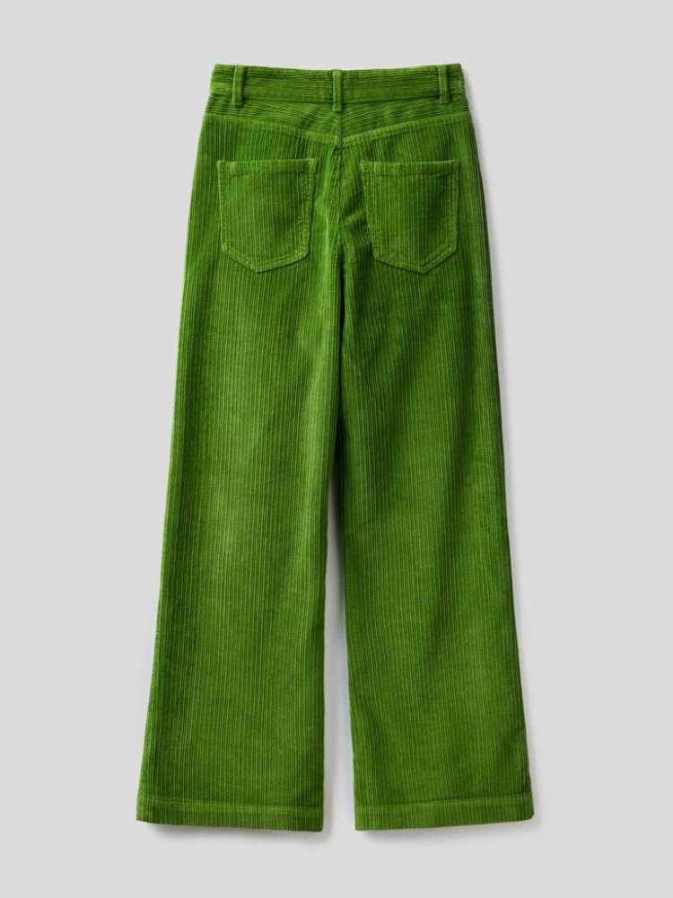 Olive Green Women's Benetton High-waisted Velvet Trousers | AU721422