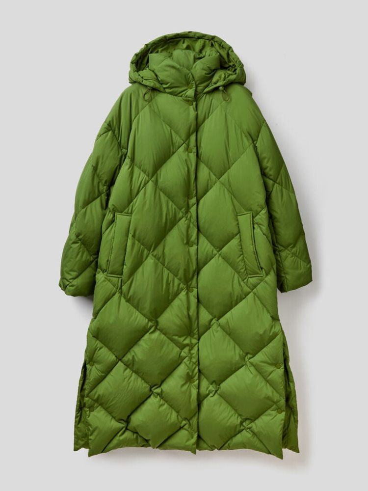 Olive Green Women's Benetton Long Puffer Recycled Feathers Jackets | AU820557