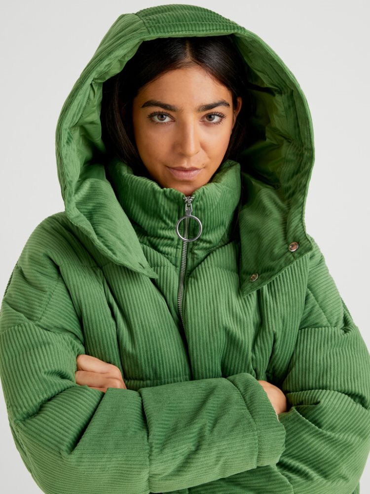 Olive Green Women's Benetton Short Puffer Sustainable Padding Jackets | AU421453