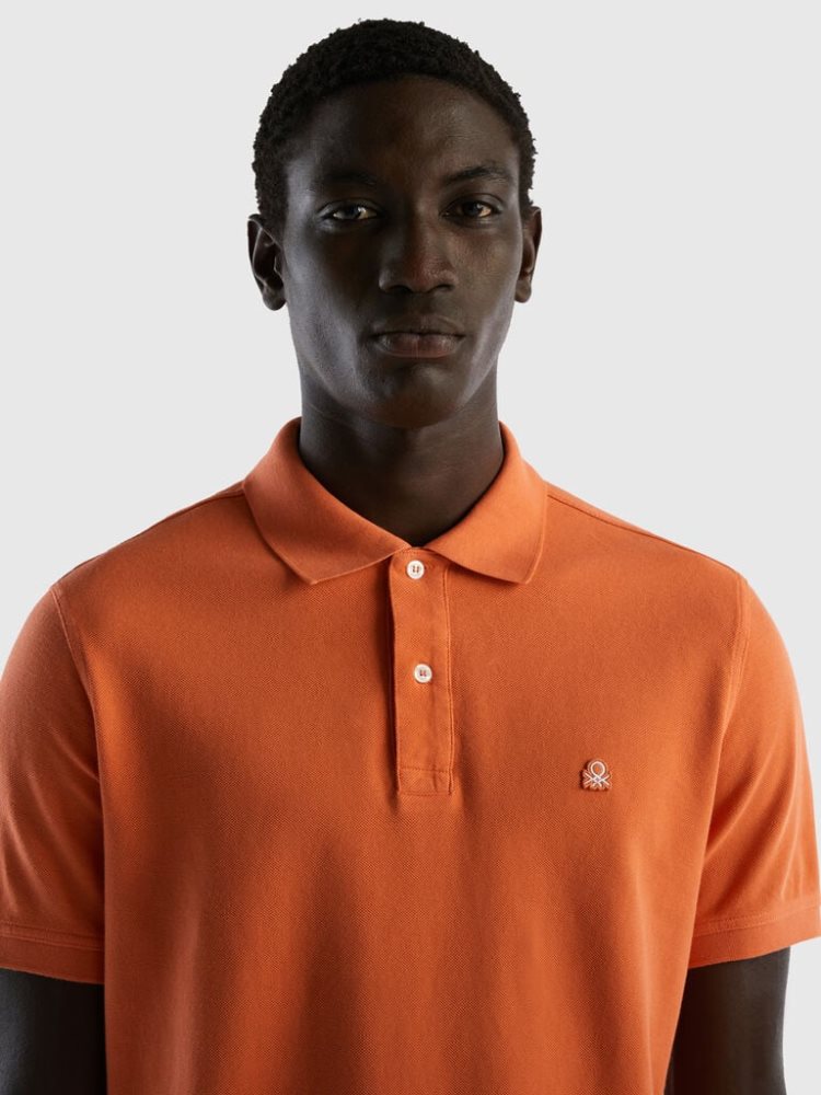 Orange Men's Benetton Brick Regular Fit Short Sleeve Polos | AU339495