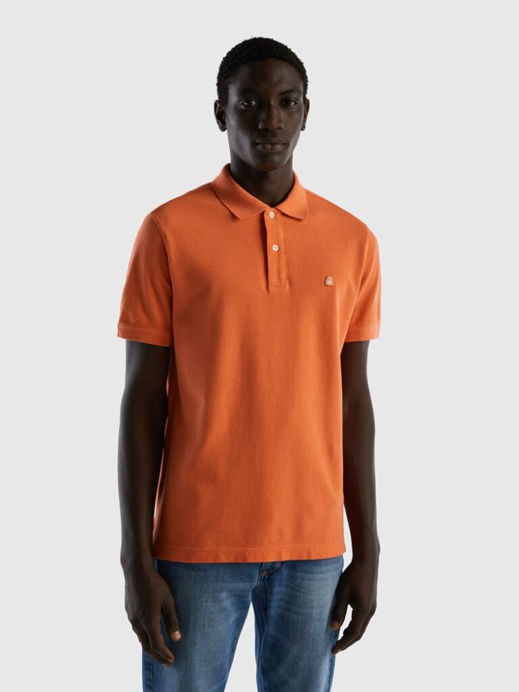 Orange Men\'s Benetton Brick Regular Fit Short Sleeve Polos | AU339495