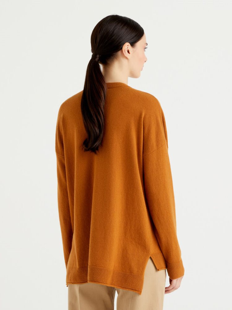 Orange Women's Benetton Boxy Fit Cashmere Blend Crew Neck Sweaters | AU789120