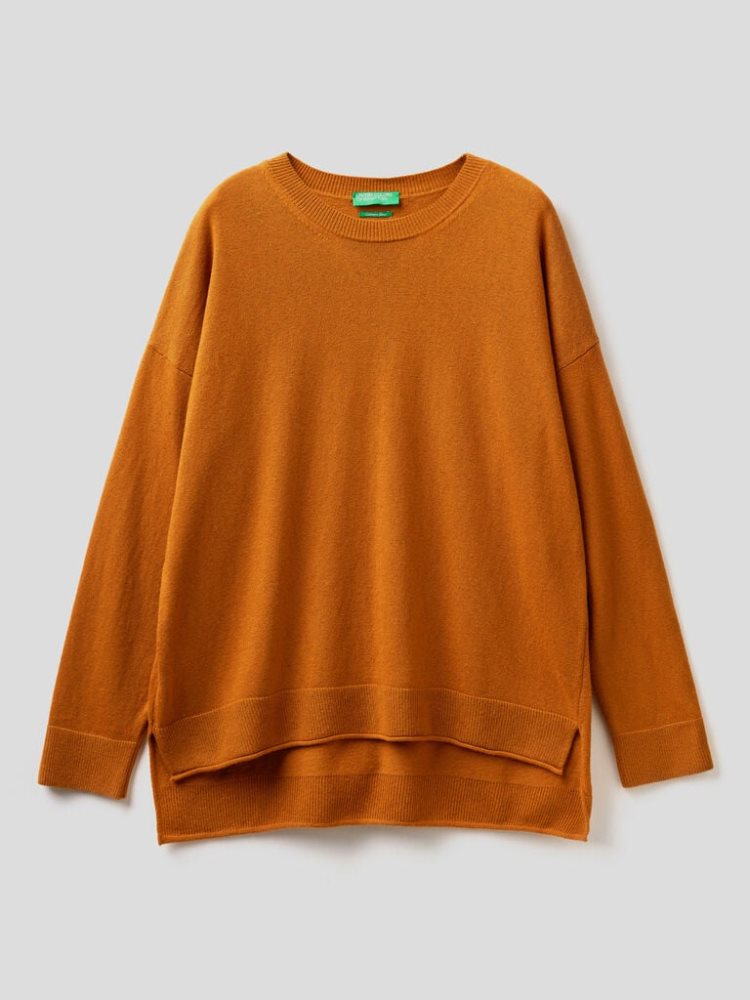 Orange Women's Benetton Boxy Fit Cashmere Blend Crew Neck Sweaters | AU789120