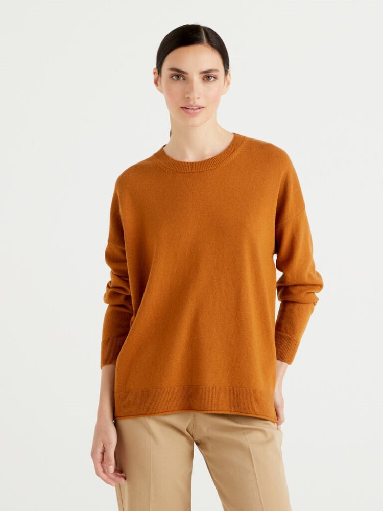 Orange Women\'s Benetton Boxy Fit Cashmere Blend Crew Neck Sweaters | AU789120