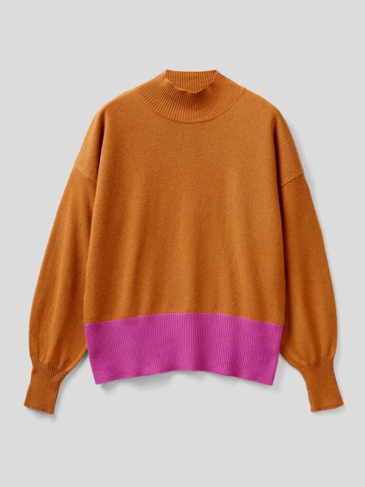 Orange Women's Benetton Cashmere Blend Turtleneck High Neck Sweaters | AU718729