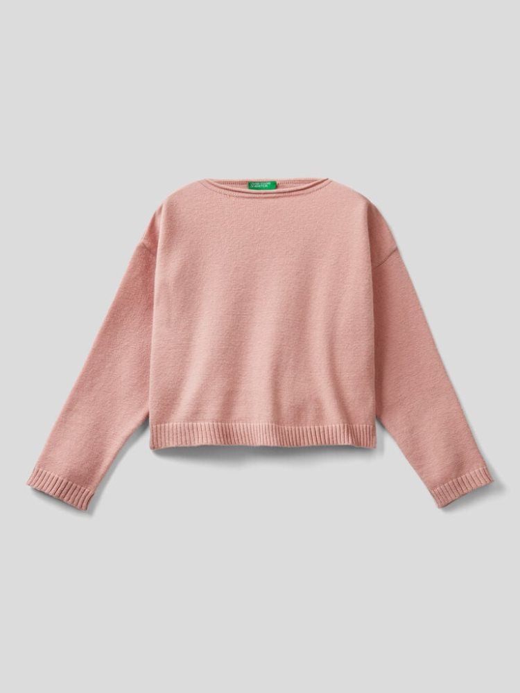 Pastel Pink Kids\' Benetton Cropped Cotton Blend Sweaters | AU672931