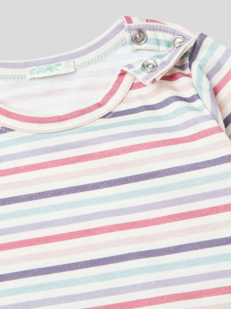 Pastel Pink Kids' Benetton Patterned 100% Organic Cotton Bodysuits | AU066737