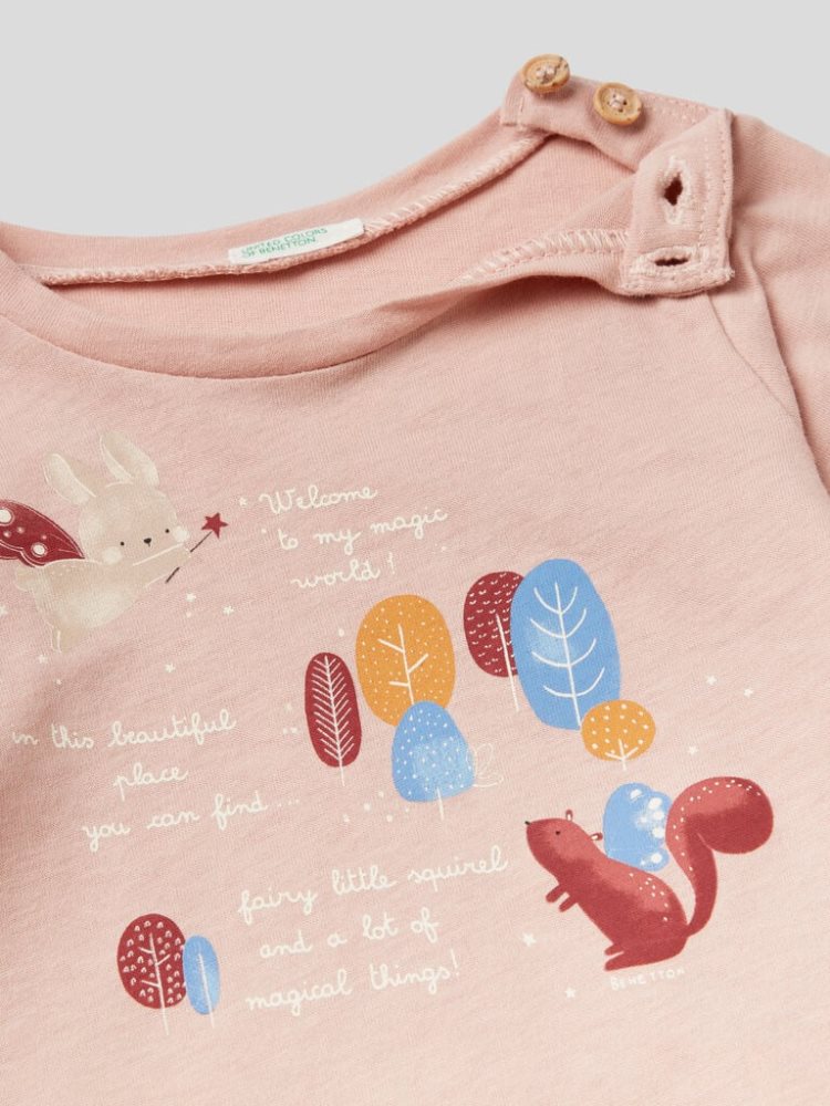 Pastel Pink Kids' Benetton Warm Watercolor Print T Shirts | AU989193