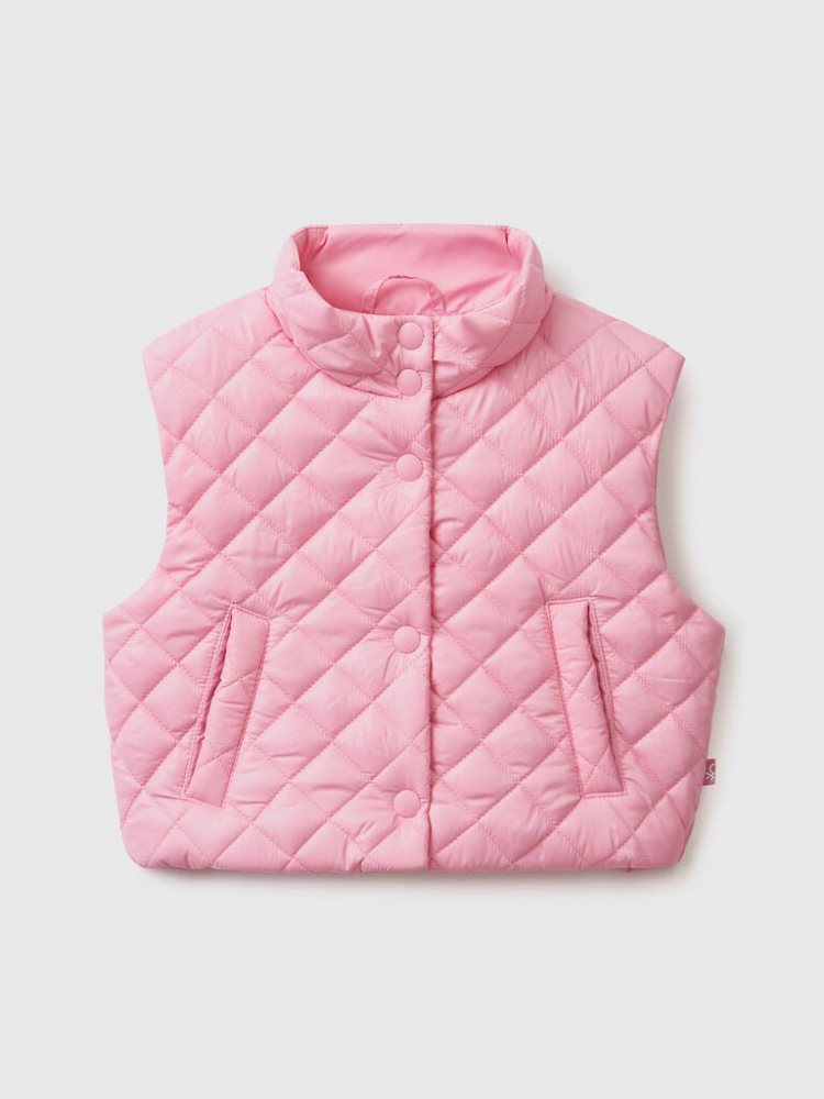 Pink Kids\' Benetton Boxy Fit Quilted Vest | AU892003