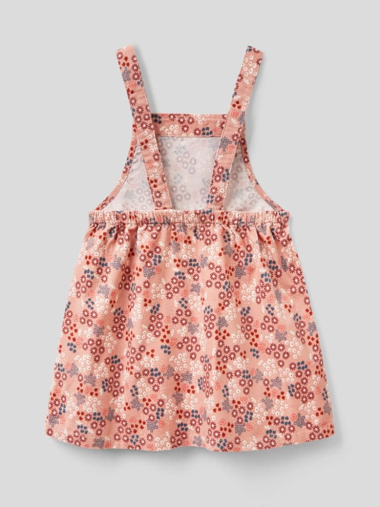 Pink Kids' Benetton Floral Dungaree Skirts | AU165436