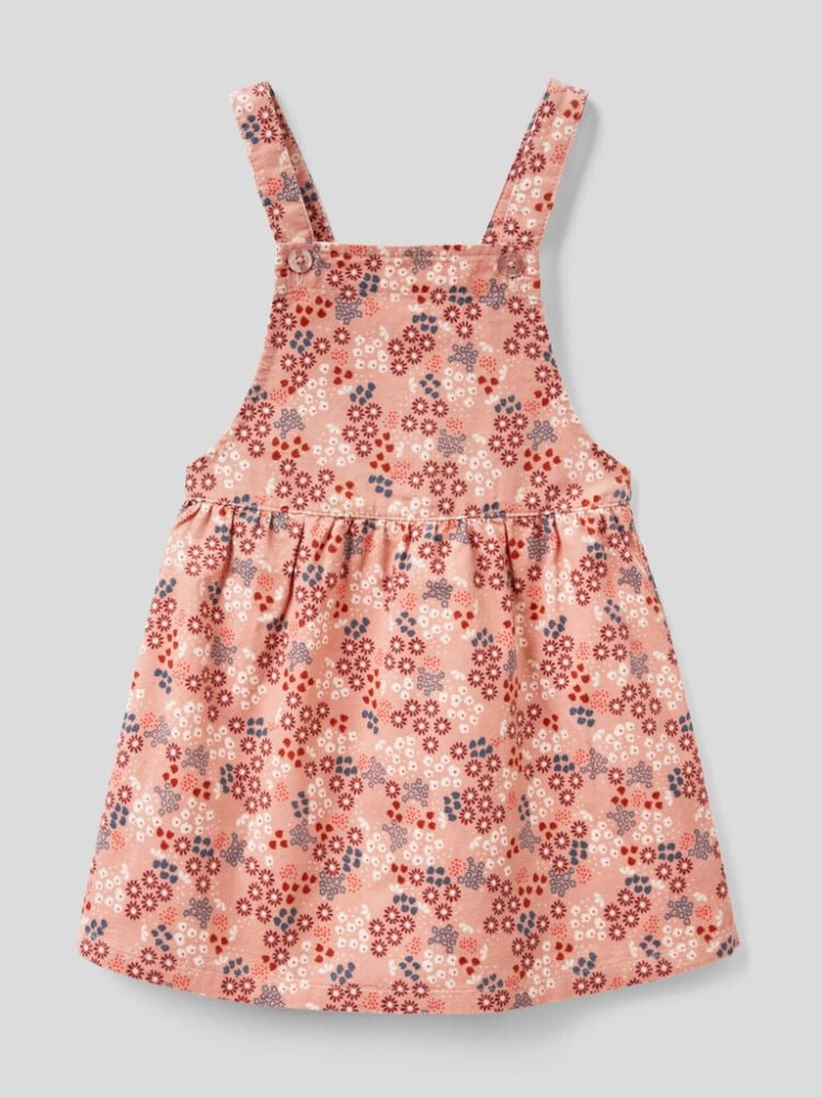 Pink Kids\' Benetton Floral Dungaree Skirts | AU165436