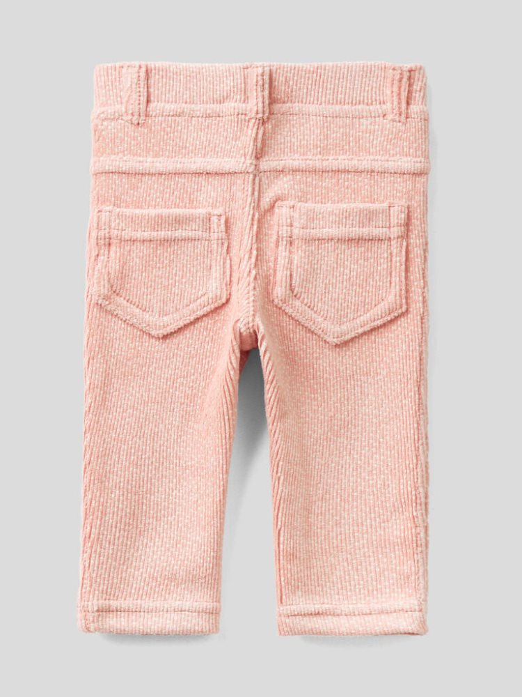 Pink Kids' Benetton Patterned Stretch Chenille Trousers | AU251481