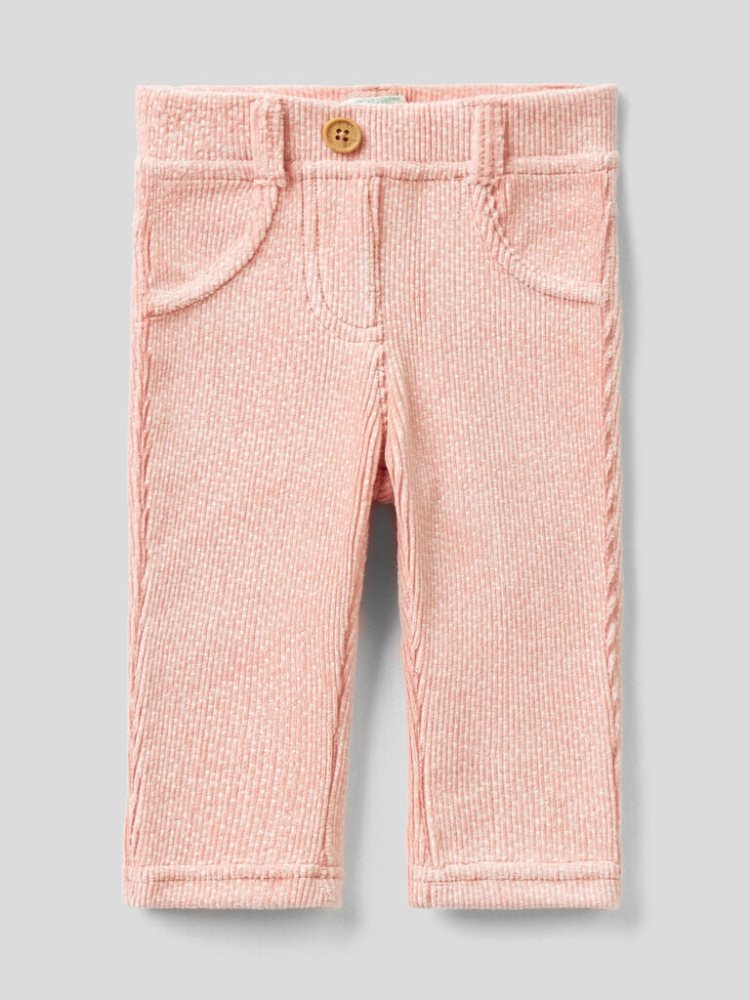 Pink Kids\' Benetton Patterned Stretch Chenille Trousers | AU251481