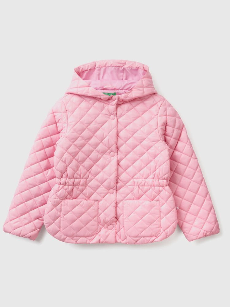 Pink Kids\' Benetton Quilted Hood Light Jackets | AU943465