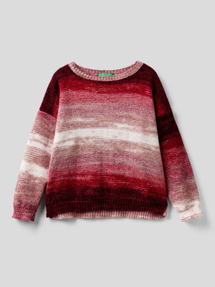 Pink Kids\' Benetton Striped Chenille Sweaters | AU139767