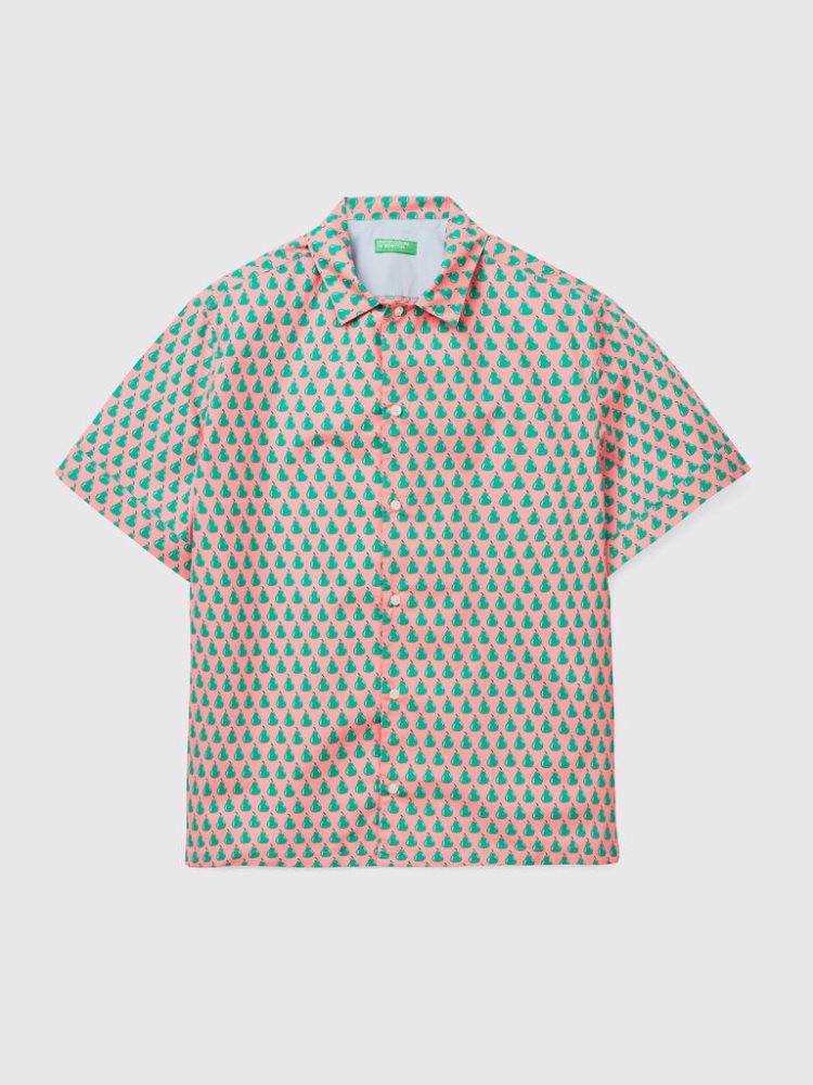 Pink Men's Benetton Pear Pattern Shirts | AU558715