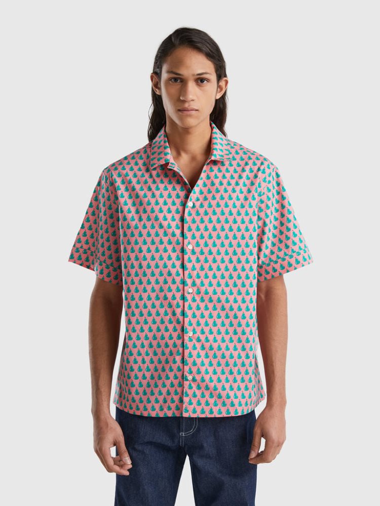 Pink Men\'s Benetton Pear Pattern Shirts | AU558715