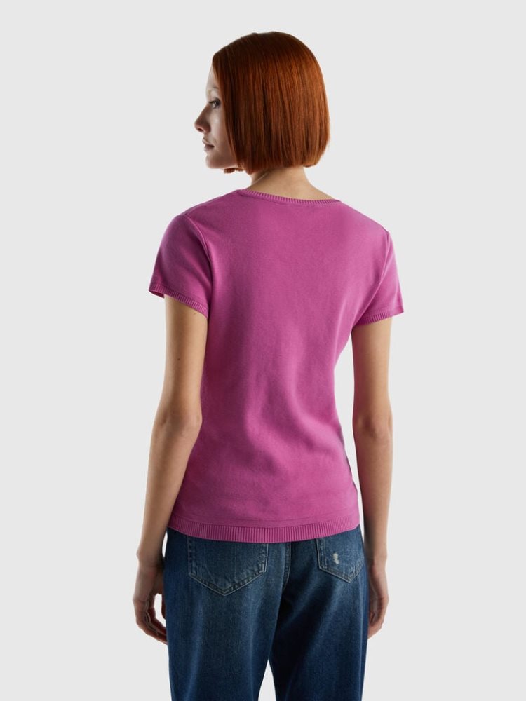 Pink Women's Benetton 100% Cotton Short Sleeve Sweaters | AU410442